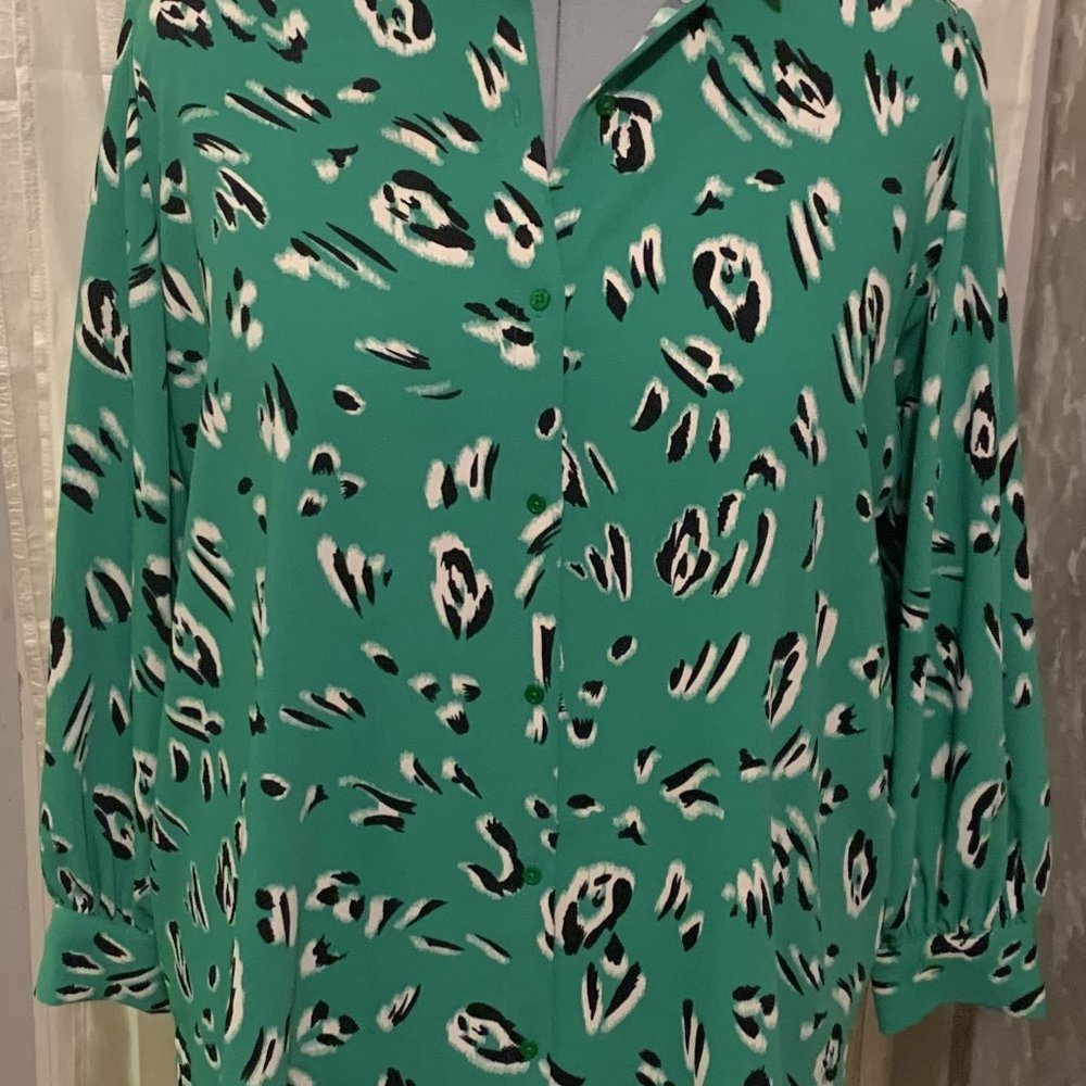 Green Print Dress Blouse - 3X